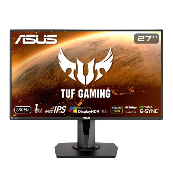 Open Box Unused Asus TUF Gaming 27″ HDR Gaming Monitor, 1080P Full HD (1920 x 1080) Fast IPS, 280Hz, G-SYNC Compatible, Extreme Low Motion Blur Sync (ELMB SYNC) 1ms, Display HDR 400