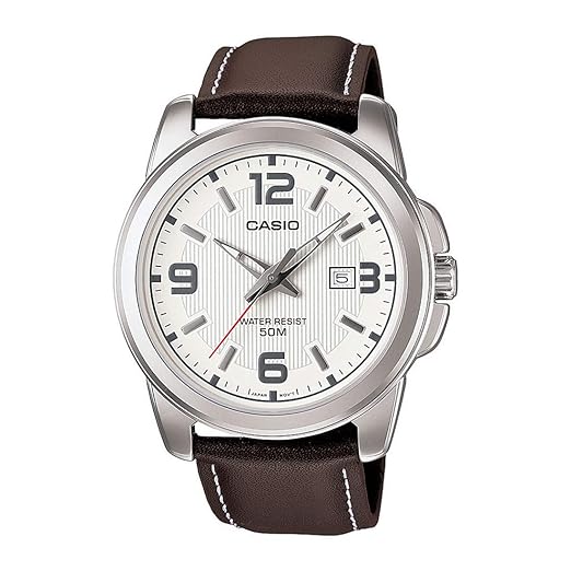 Casio Enticer Silver Analog Dial Brown Leather Men's Watch A553 MTP-1314L-7AVDF