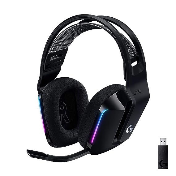 Used Logitech G733 Lightspeed Bluetooth Wireless Gaming Over Ear Headphone with Mic with Suspension Headband PC