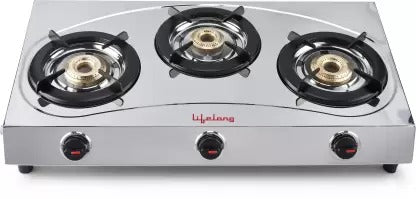 Open Box,Unused Lifelong LLGS399 ISI Certified with 1 Year Warranty Stainless Steel Manual Gas Stove 3 Burners