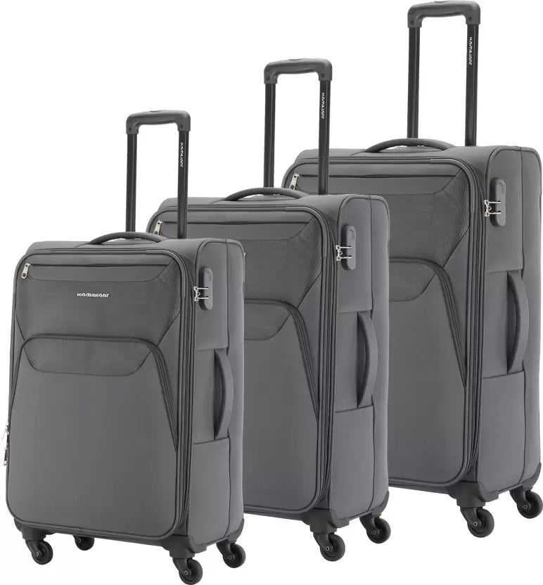 Open Box Unused Kamiliant by American Tourister Soft Body Set of 3 Luggage Bali Spinner 3pc Set Charcoal Grey