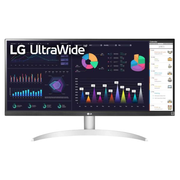 Open Box Unused LG UltraWide 29 inch (73 cm) IPS FHD, 2560×1080 Pixels, Color Calibrated, 100Hz, 7W x 2 Inbuilt Speaker, USB-C, Display Port, HDMI, White Color-29WQ600 ‎29WQ600-W.ATR