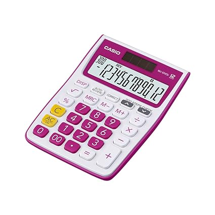 Open Box Unused Casio MJ-12VCb-RD 300 Steps Check & Correct Colourful Desktop Calculator White and Pink Pack of 2