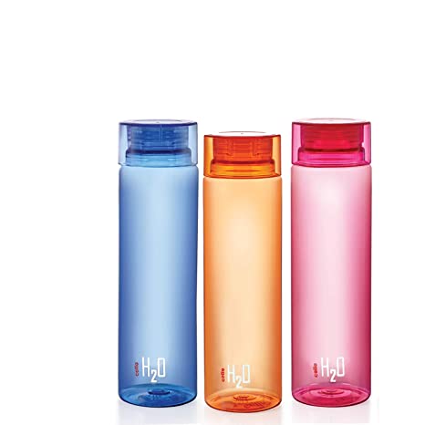 Cello H2O Plastic Bottle 1 L Set of 3 Color May Vary Multicolour