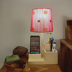 Load image into Gallery viewer, Detec™ Symplify Interio Classic Wooden Table Lamp With Red Printed Fabric Lampshade and Desk Organiser
