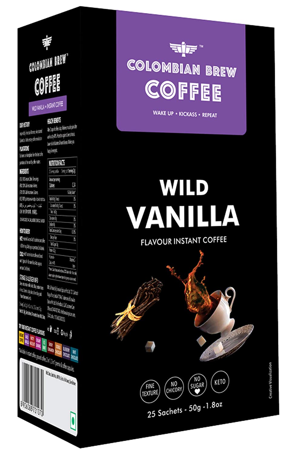 Colombian Brew Pure Wild Vanilla Instant Coffee (50g) (Pack Of 2)