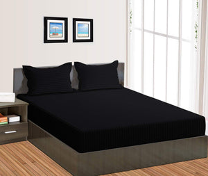Sleeping Owls Luxury Soft 100% Cotton Satin Stripe 210 Tc Super King Bedsheet with 2Pc Pillow Cover-274 cm X274 cm
