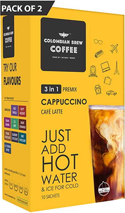 Colombian Brew 3 in 1 Cappuccino Café Latte Premix 10 Sachets (Pack Of 2)