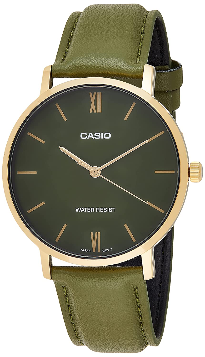 Casio Enticer Men MTP VT01GL 3BUDF A1782 Green Leather Men's Watch