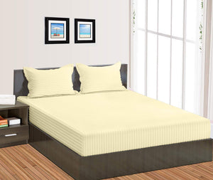 Sleeping Owls Luxury Soft 100% Cotton Satin Stripe 210 Tc Super King Bedsheet with 2Pc Pillow Cover-274 cm X274 cm