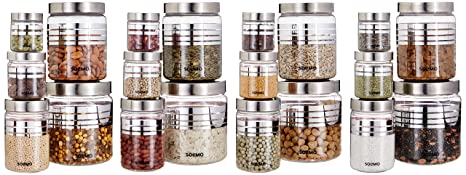 Amazon Brand Solimo Plastic Container Set With Metal 20 Pieces Silver