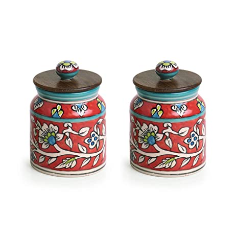 ExclusiveLane Mughal Floral Handpainted Multi Utility Storage Ceramic Jars