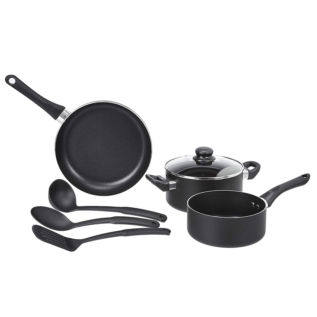 AmazonBasics 6 Piece Non Stick Aluminium Cookware Set Saucepan Fry Pan