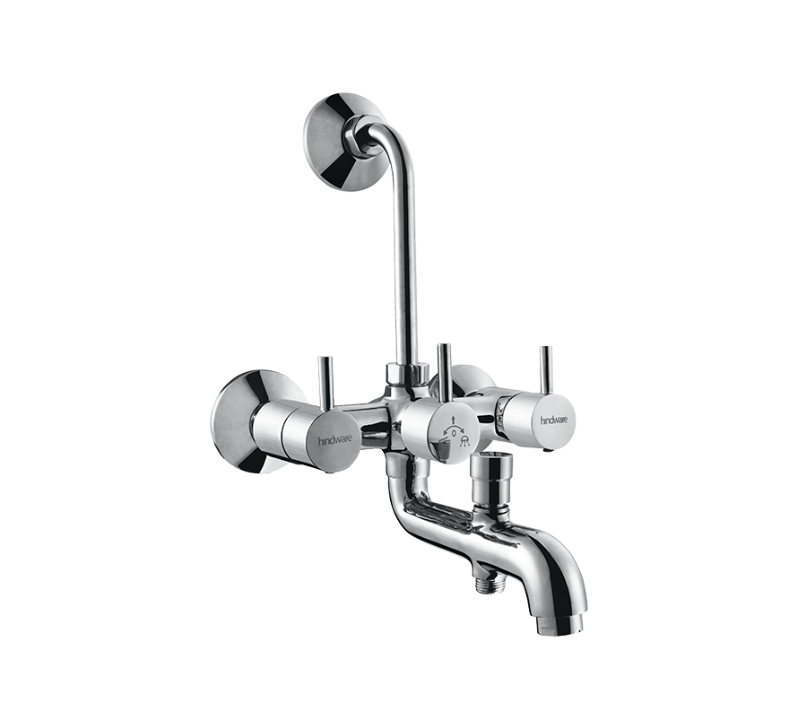 Hindware Flora Wall Mixer 3 In 1 System With Provision For Hand Shower And Overhead Shower with 115 mm Long Bend Pipe  & Wall Flange (F280022)