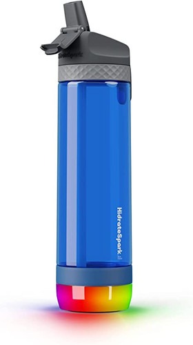 HidrateSpark PRO Smart Water Bottle Tritan Plastic, Tracks Water Intake & Glows to Remind You to Stay Hydrated Straw Lid Deep Blue