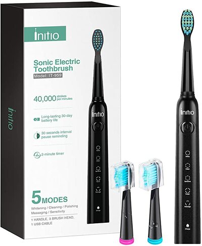 Initio Electric Toothbrush with Smart Timer, 5 Modes 3 Brush Heads