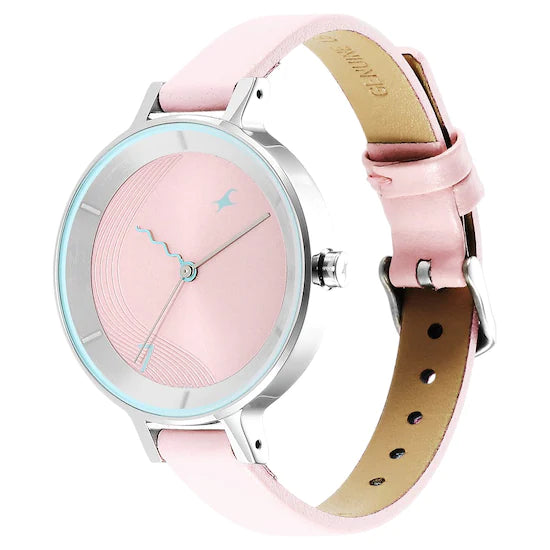 Fastrack Stunner 3.0 Pink Dial Leather Strap Watch 6266SL01