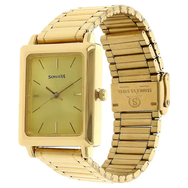 Sonata Champagne Dial Golden Stainless Steel Strap Watch NP7078YM02