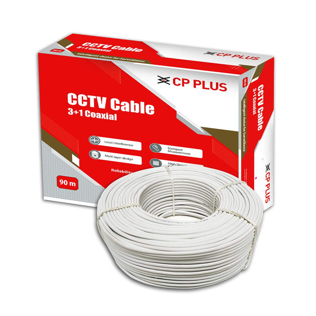 Open Box, Unused CP Plus 3+1 Coaxial Pure Copper CCTV Camera Cable 90 Meter White