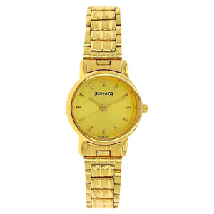 Sonata Champagne Dial Golden Stainless Steel Strap Watch
