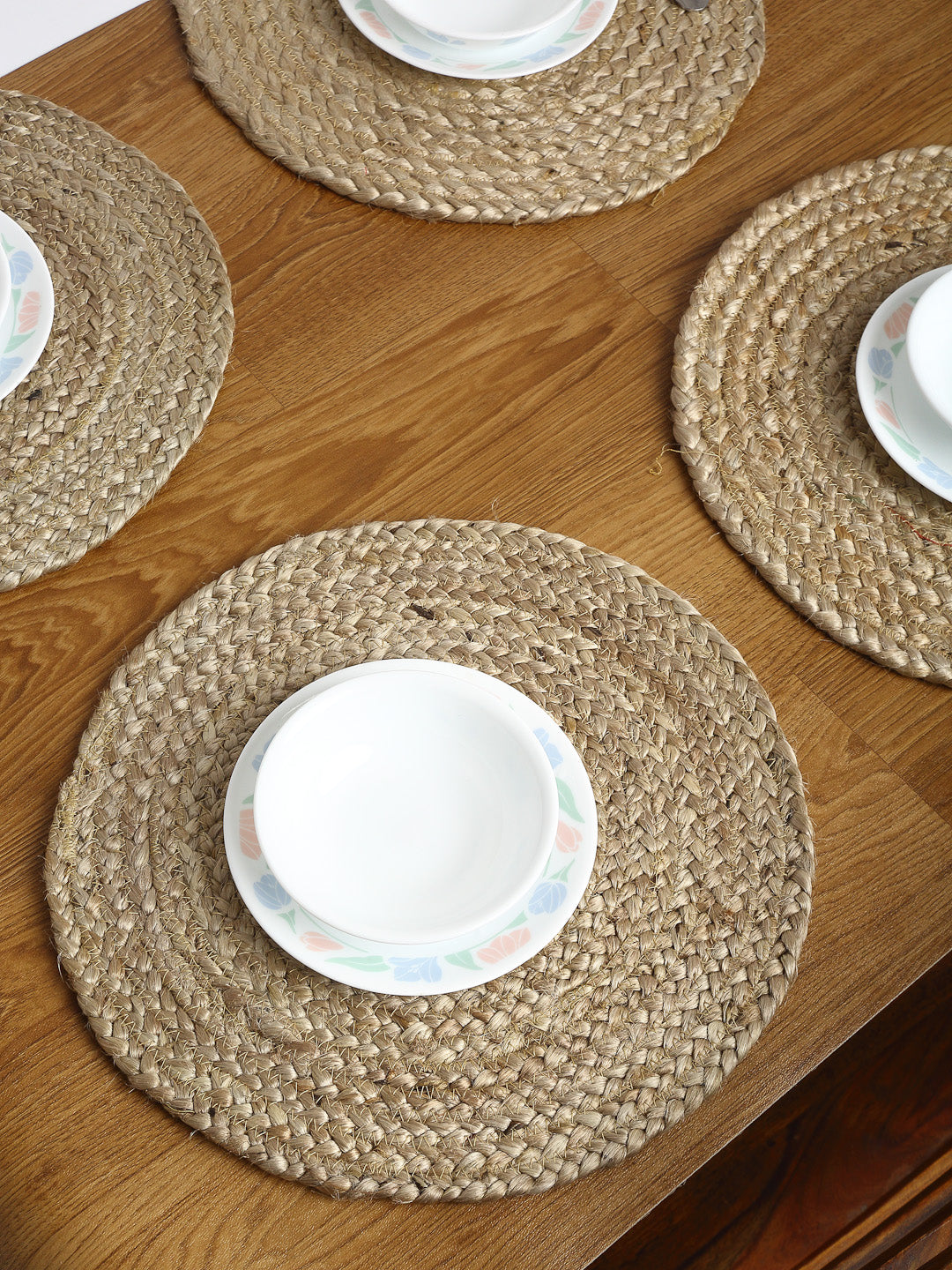 Detec™ Jute Round Reversible Table Place Mats (Pack of 6) in Brown Color 