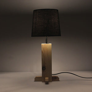 Rocket Beige Wooden Table Lamp with Black Fabric Lampshade