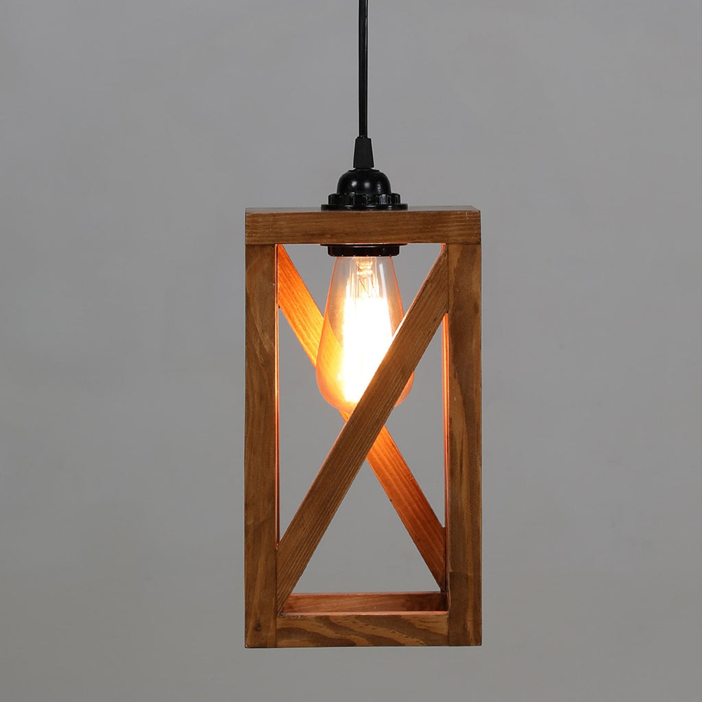 Symmetric Brown Wooden Single Hanging Lamp