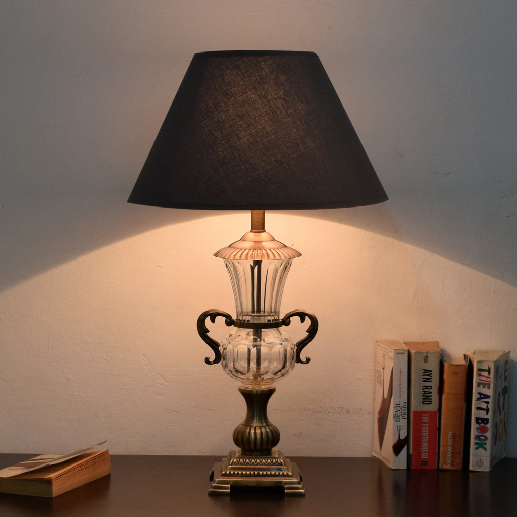 Detec Black Fabric Shade With Brass Table Lamp