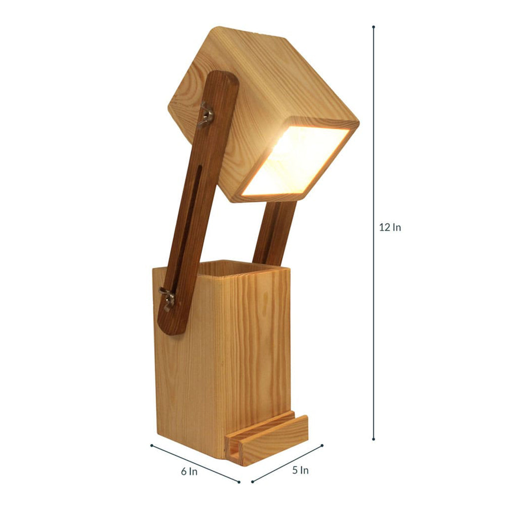 Detec™ Toby Wooden Table Lamp With Desk Organiser