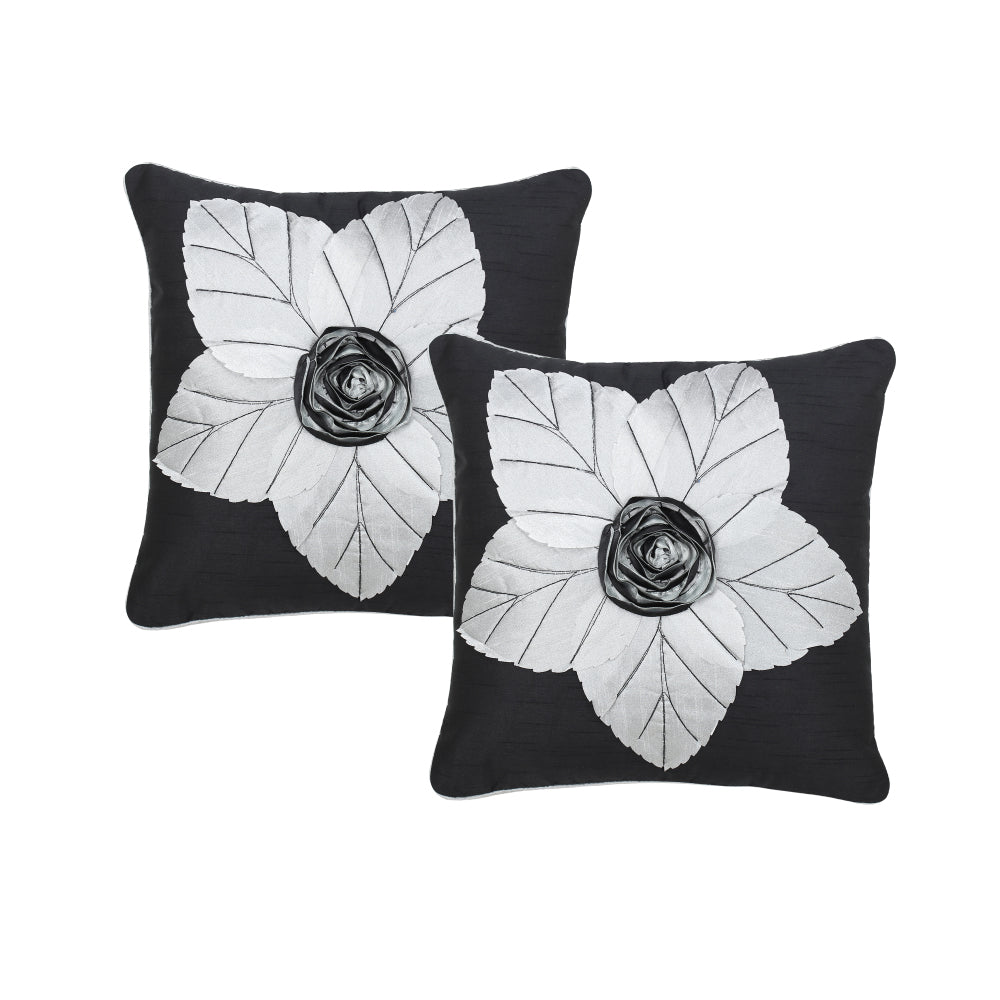 Desi Kapda Embroidered Cushions Cover (Pack of 2, 40 cm*40 cm, Silver)