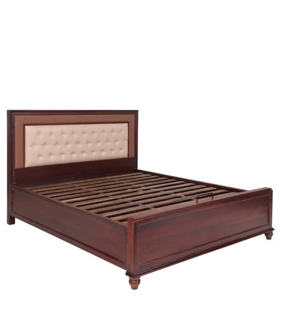 Detec™ Queen Size Bed with Storage in Walnut & Beige Finish