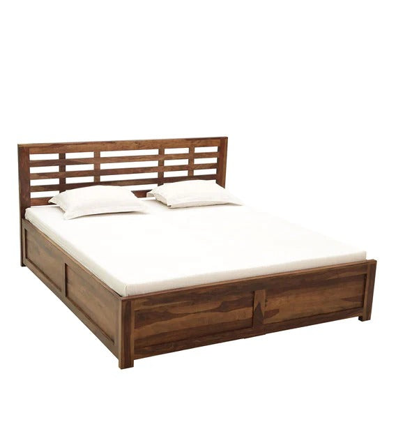 Detec™ Solid Wood Queen Size Bed With Storage In Provincial Teak Finish
