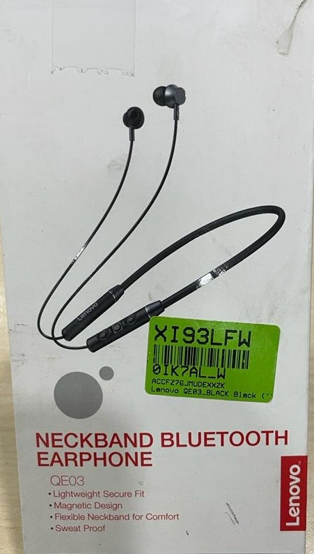 Open Box, Unused LENOVO-QE03 Bluetooth NECKBAN Earphone (Black)