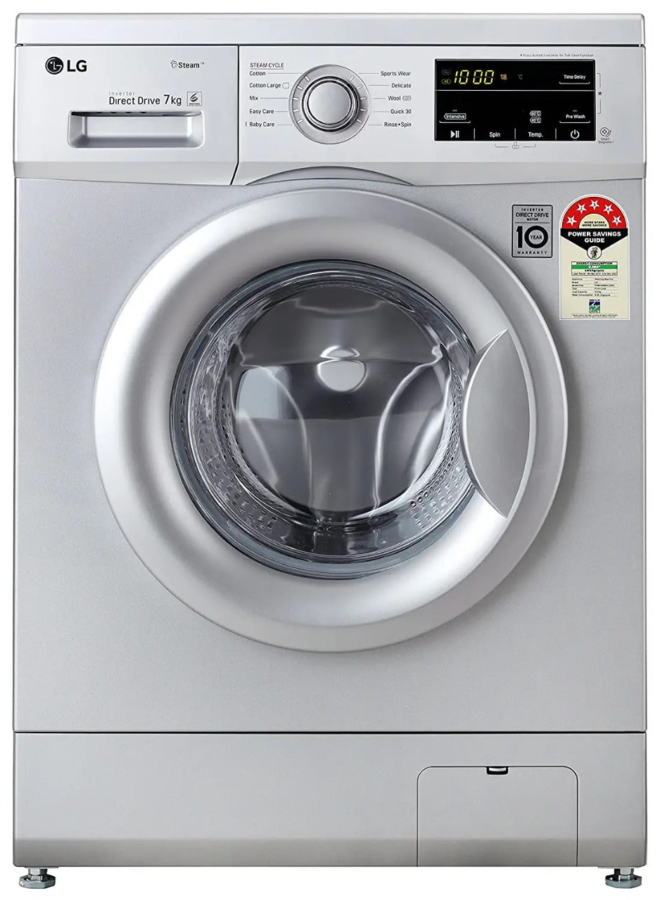 LG 7 Kg 5 Star Inverter Touch Control Fully-Automatic Front Load Washing Machine with Heater (FHM1207SDL, Silver, 6 Motion Direct Drive)