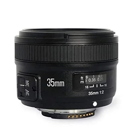 Used Yongnuo YN35mm F2 Lens 1:2 AF/MF Wide-Angle Fixed/Prime Auto Focus Lens for Nikon DSLR Cameras- Black