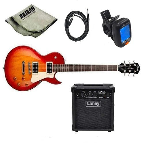 Cort CR100 Les Paul Style Electric Guitar Standard Guitar Bundle with Amplifier, Tuner, Cable and Polishing Cloth