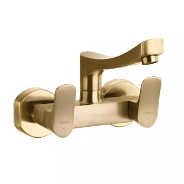 Cera Perla Quarter Turn Dual Lever Wall Mount Sink Mixer Antique Brass F1012511BA
