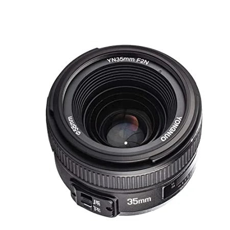 Used Yongnuo YN35mm F2 Lens 1:2 AF/MF Wide-Angle Fixed/Prime Auto Focus Lens for Nikon DSLR Cameras- Black