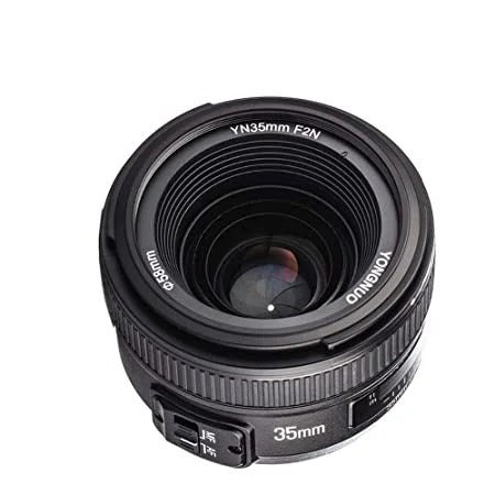 Nikon DSLR कैमरों के लिए प्रयुक्त Yongnuo YN35mm F2 लेंस 1:2 AF/MF वाइड-एंगल फिक्स्ड/प्राइम ऑटो फोकस लेंस - काला