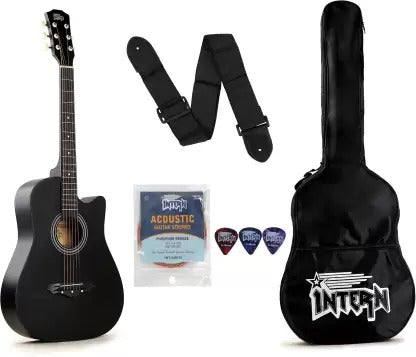 Open Box Unused Intern INT-38C-BK Acoustic Guitar Linden Wood Rosewood Right Hand Orientation