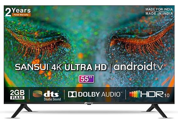 Open Box Unused Sansui 140 cm (55 inches) 4K Ultra HD Certified Android LED TV JSW55ASUHD Mystique Black