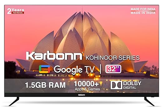 Open Box Unused Karbonn 80 cm (32 inches) Kohinoor Series HD Ready Smart A+ LED Google TV KJSW32GSHD Black