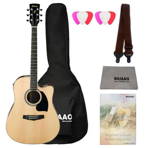 Ibanez PF15ECE PF Performance Series Cutaway Dreadnought Electro Acoustic Guitar Bundle with Gigbag, Picks, Strap and Polishing Cloth