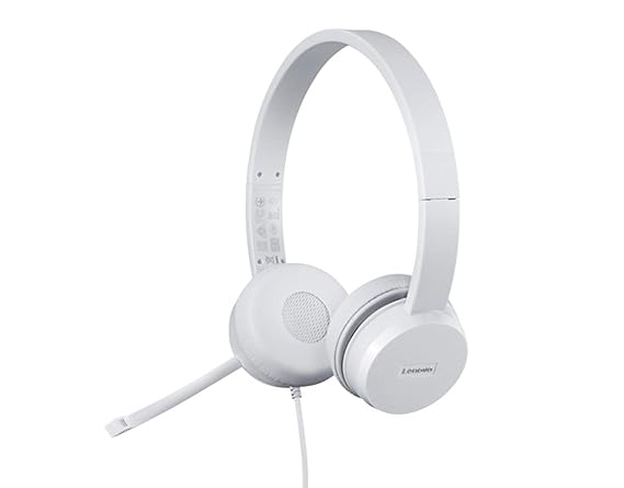 Open Box, Unused Lenovo 110 Wired On Ear Headphones with Mic White