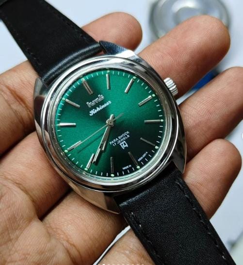 Vintage HMT Kohinoor Para Shock 17 Jewels Watch Code 0.U5 Green Black