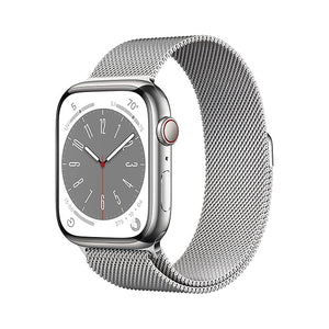 Open Box, Unused Apple Watch Series 8 GPS + Cellular 45 mm Smart Watch w/Silver Stainless Steel Case with Silver Milanese Loop