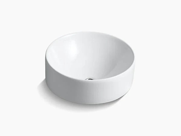 सफेद रंग में नल के छेद के बिना कोहलर चालिस गोल बेसिन