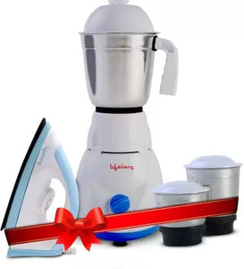 Open Box,Unused Lifelong LLCMB02 500 W Mixer Grinder (White, 3 Jars & 1100 W Dry Iron White Blue