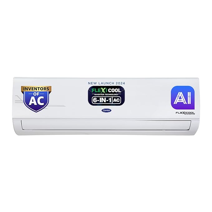 Open Box, Unused Carrier 1.5 Ton 5 Star AI Flexicool Inverter Split AC Copper Convertible 6-in-1 Cooling,Dual Filtration with HD & PM 2.5 Filter, Auto Cleanser, 2024 Model,ESTER PRO Exi CAI18ES5R34F1 White