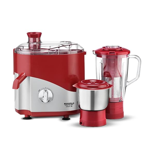 Open Box Unused Maharaja Whiteline Odacio Dlx Juicer Mixer Grinder, 550 Watts, 2 Jars, Cherry Red